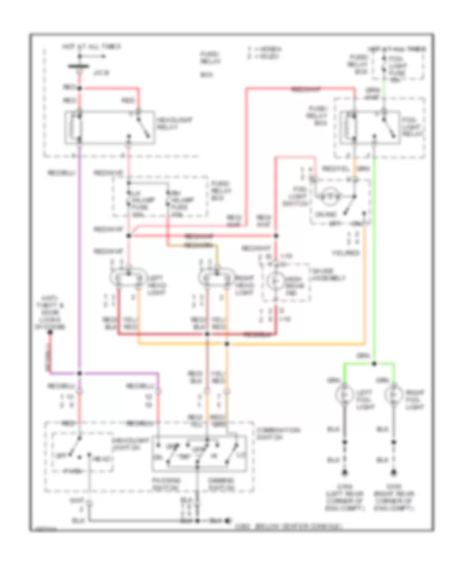 Headlight Wiring Diagram without DRL for Honda Passport LX 1998