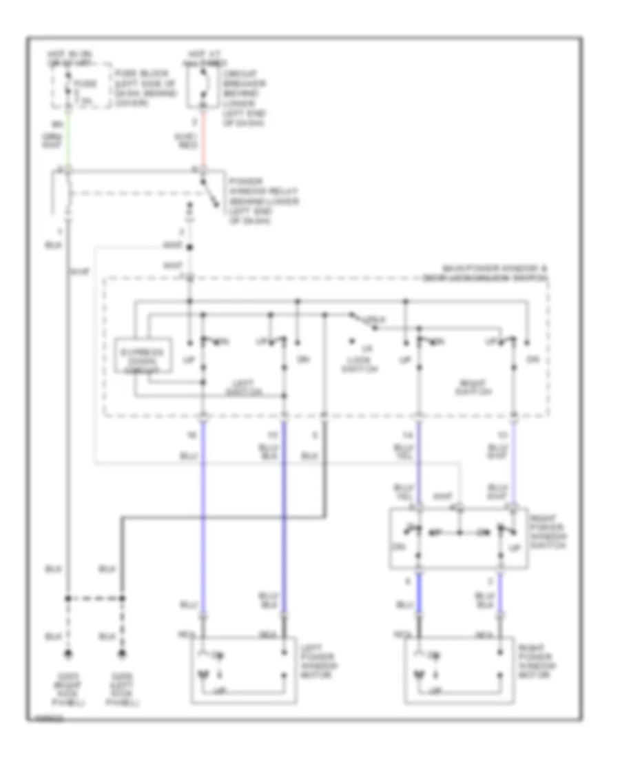 Power Window Wiring Diagram, Except Crew Cab for Nissan Frontier SE 2000