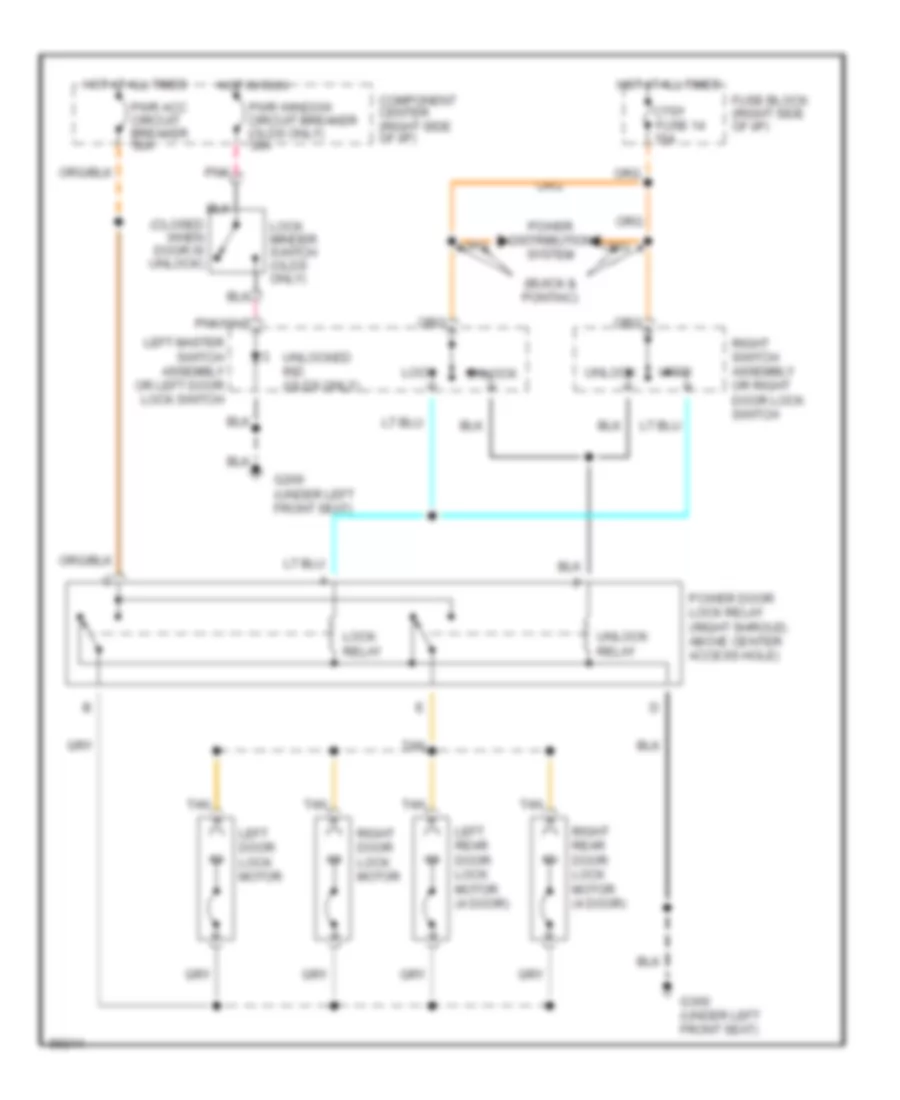 Door Lock Wiring Diagram, without Keyless Entry for Oldsmobile Cutlass Supreme SL 1991