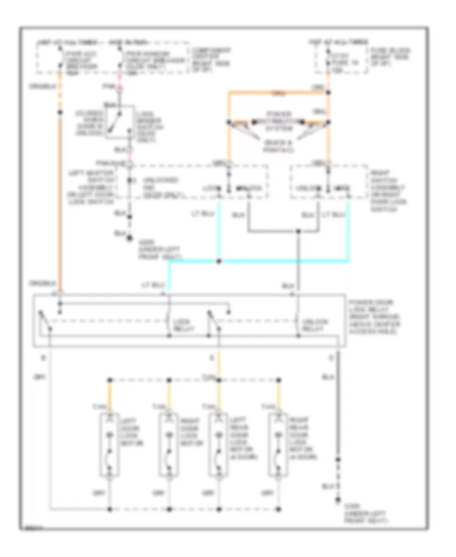 Door Lock Wiring Diagram, without Keyless Entry for Pontiac Grand Prix SE 1992